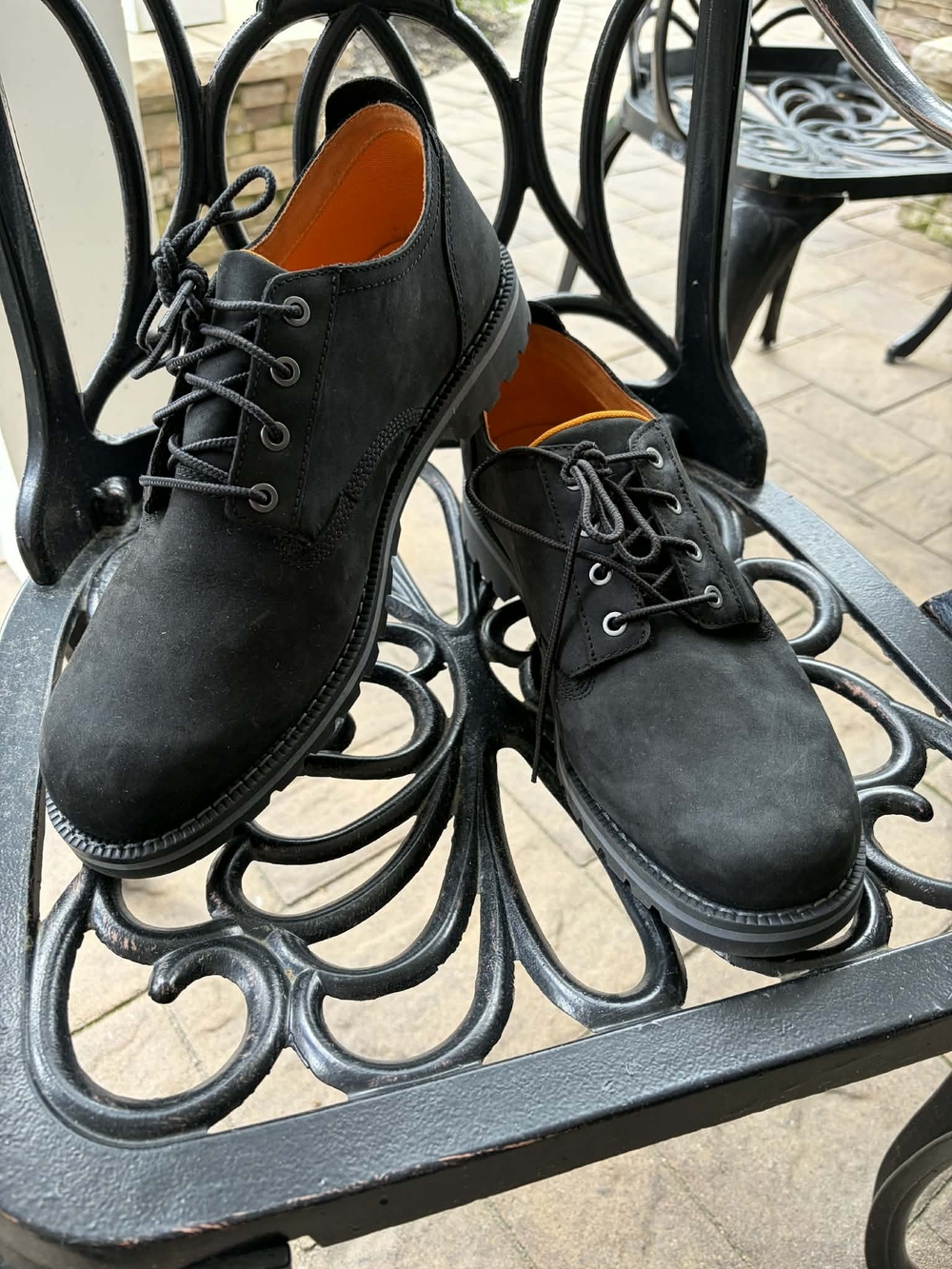 Timberland Black Waterproof Derby-Style Shoes with Bright Orange Interior